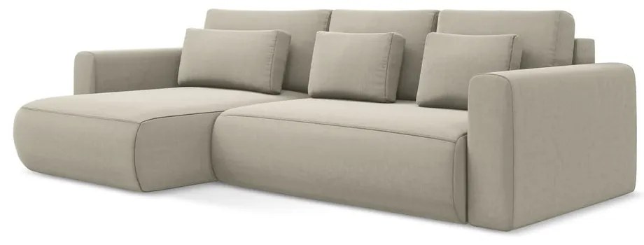 Divano angolare beige allungabile/con contenitore (con penisola a sinistra/con chaise lounge) con rivestimento in velluto Kapua – Makamii