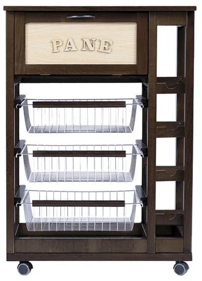 Carrello portafrutta con portapane e portabottiglie Noce