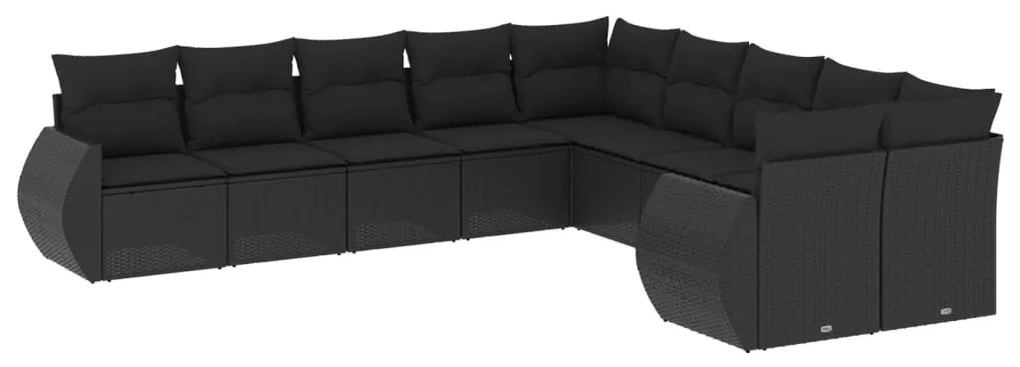 Set divani da giardino 10pz con cuscini in polyrattan nero