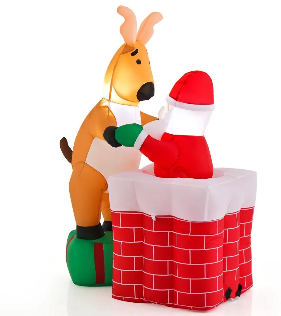 Costway Babbo Natale gonfiabile che scala il camino con renna in piedi su una scatola regalo, Decorazione natalizia 155cm
