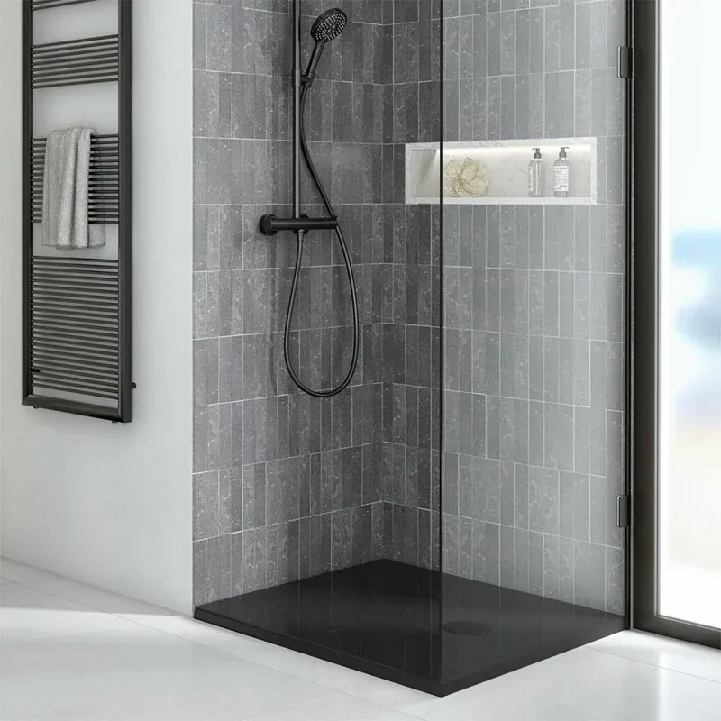 Piatto doccia quadrato 80x80 H3 cm in ceramica nero opaco con antiscivolo Ruy