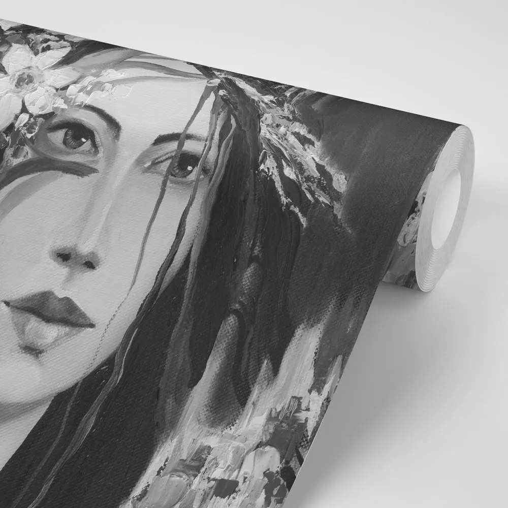 Carta da parati – Dipinto originale in bianco e nero di donna