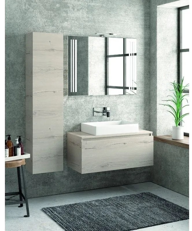 Kamalu - composizione bagno sospesa 100cm mobile specchio e colonna