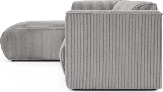 Divano angolare grigio chiaro (con penisola a sinistra/con chaise lounge) con rivestimento in velluto a coste Merid – Ropez