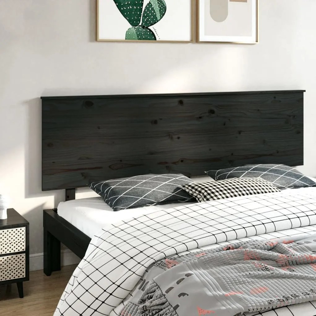 Testiera Per Letto Nera 204x6x82,5 Cm İn Legno Massello Di Pino /