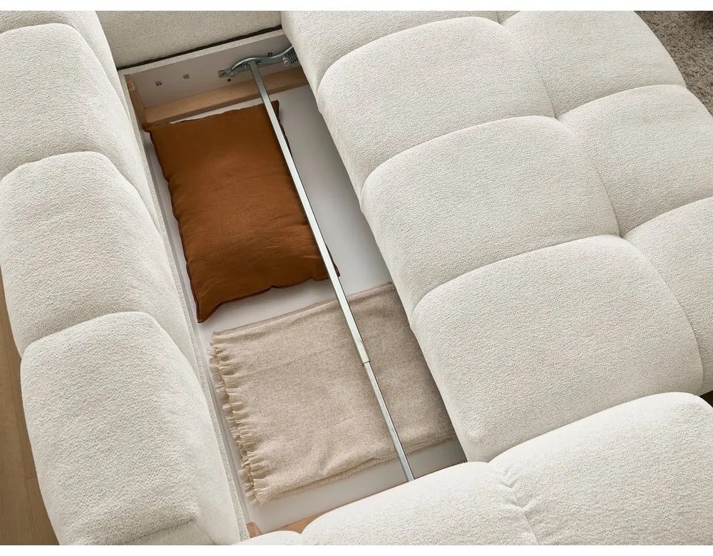 Divano angolare bianco allungabile e con contenitore (penisola a destra/a L) con rivestimento in ciniglia Everest – Bobochic Paris