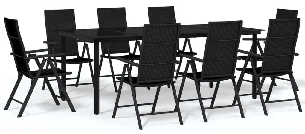 Set da pranzo per giardino 9 pz con cuscini nero