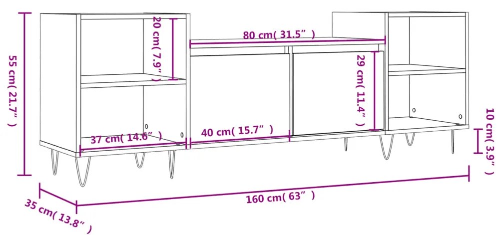 Mobile Porta TV Bianco Lucido 160x35x55 cm in Legno Multistrato