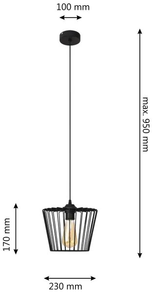Lampadario a sospensione con filo TORRI 1xE27/15W/230V diametro 23 cm nero