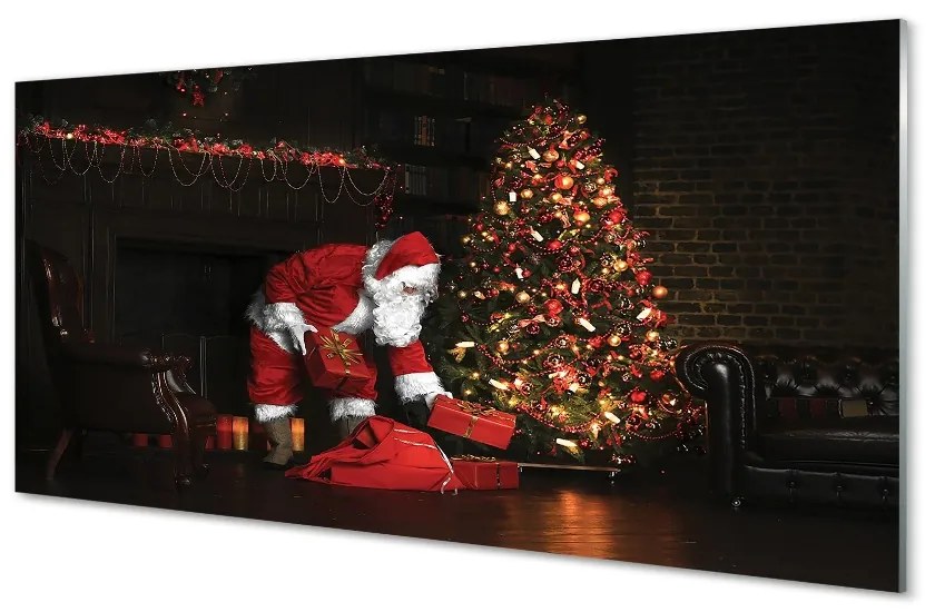 Quadro in vetro Alberi di natale regali decorazioni babbo natale 100x50 cm