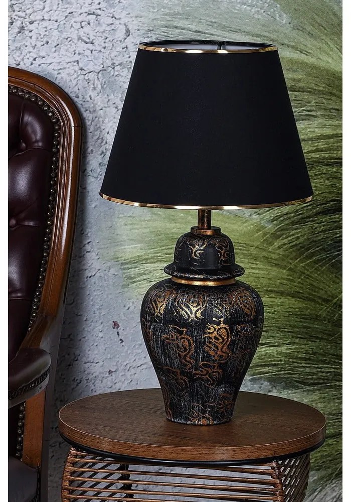 Lampada da tavolo nera e dorata con paralume in tessuto (altezza totale 54 cm) Derin – Opviq lights