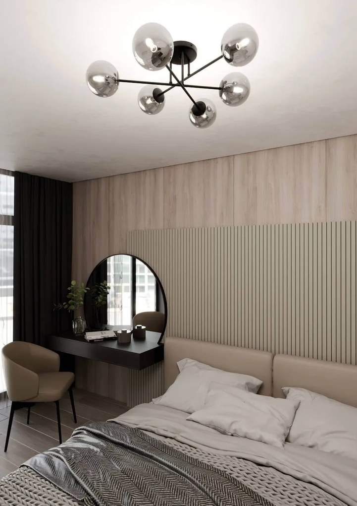 Lampadario Roma 6 Nero con sfere Grafite E14 da soffitto