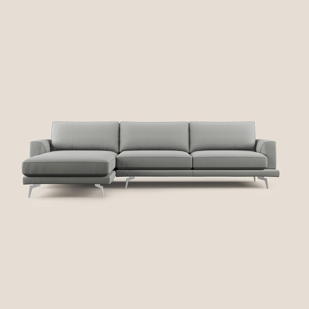 Dorian divano moderno angolare con penisola in tessuto morbido antimacchia T05 grigio