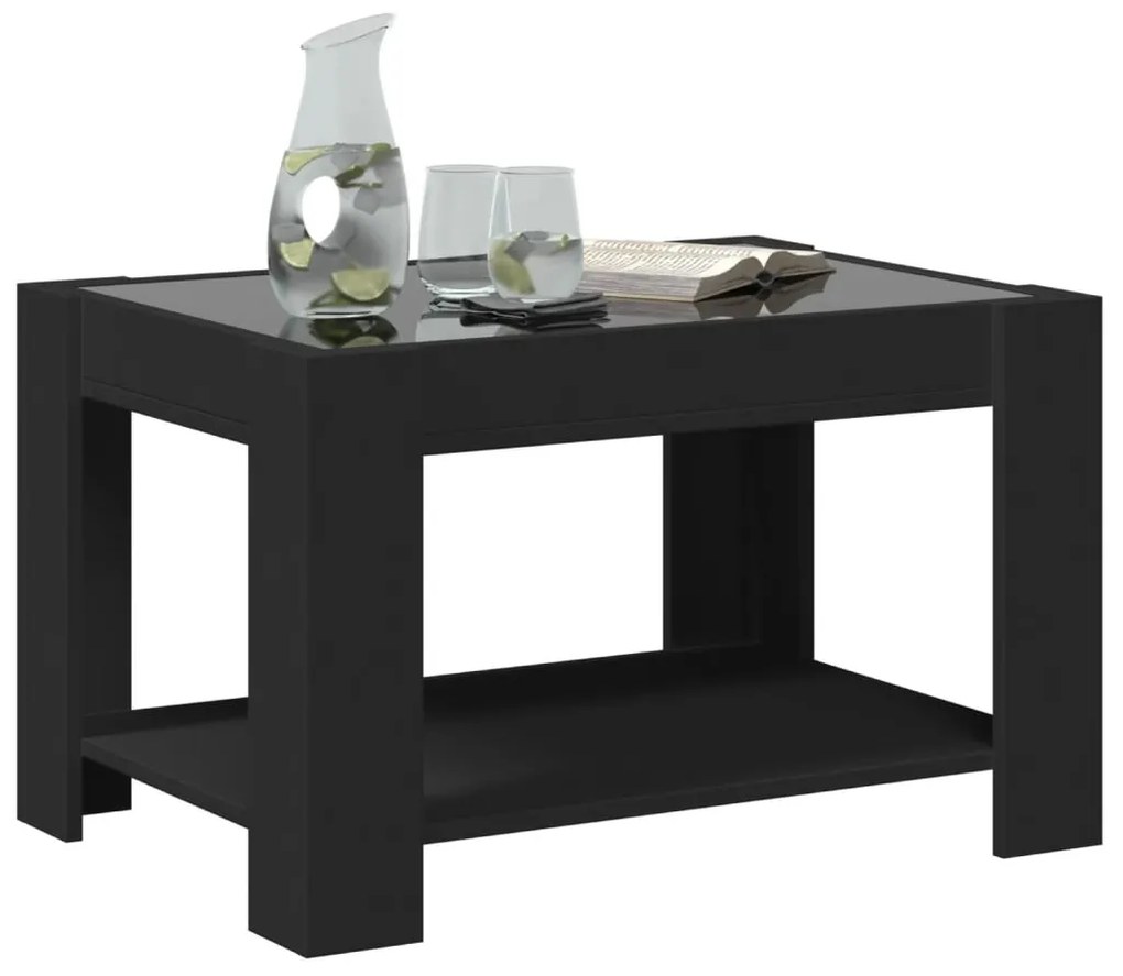 Tavolino salotto con led nero 73x53x45 cm legno multistrato