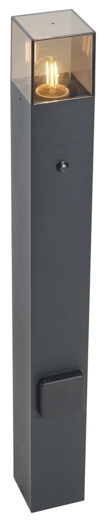 Lampione da esterno moderno nero con vetro fumé 70 cm con sensore crepuscolare IP44 - Denmark