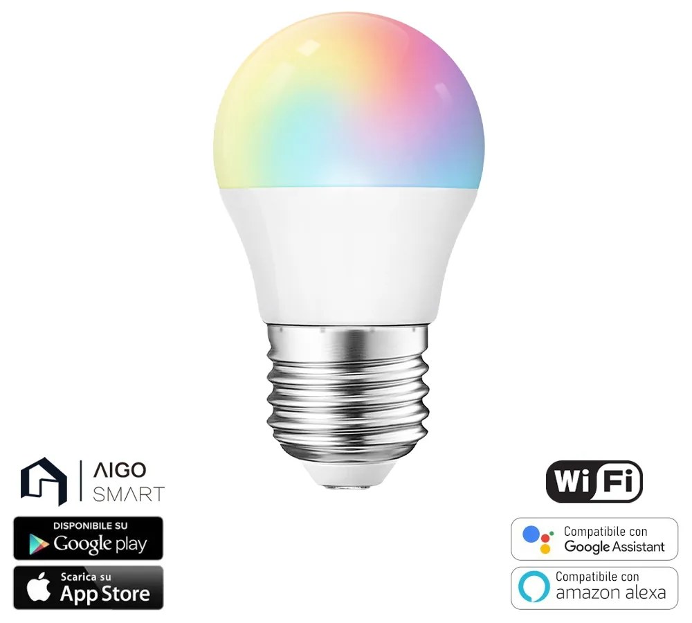 Lampadina Led Smart G45 E27 6,5W WiFi RGB CCT luce regolabile e dimmerabile Aigostar