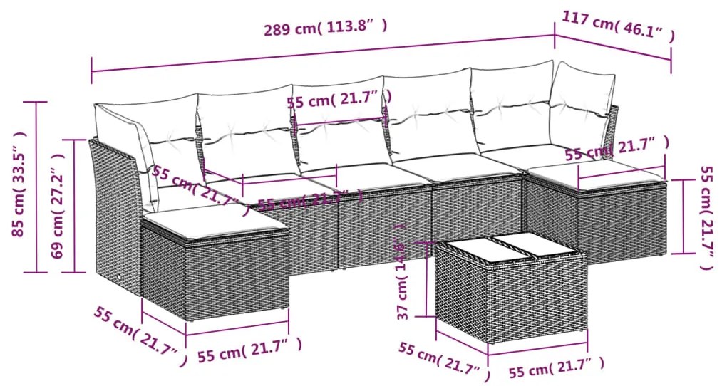 Set Divano da Giardino 8 pz con Cuscini Grigio in Polyrattan