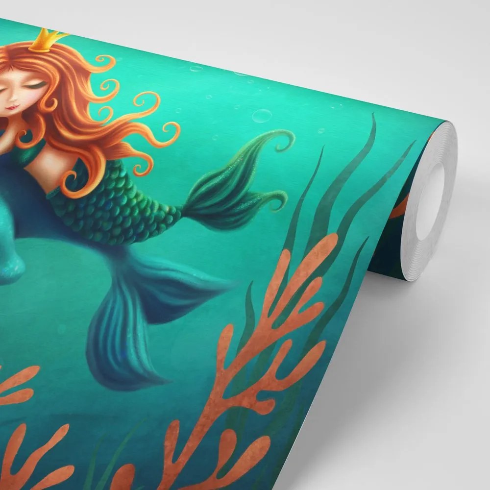 Carta da parati autoadesiva – Sirena con delfino
