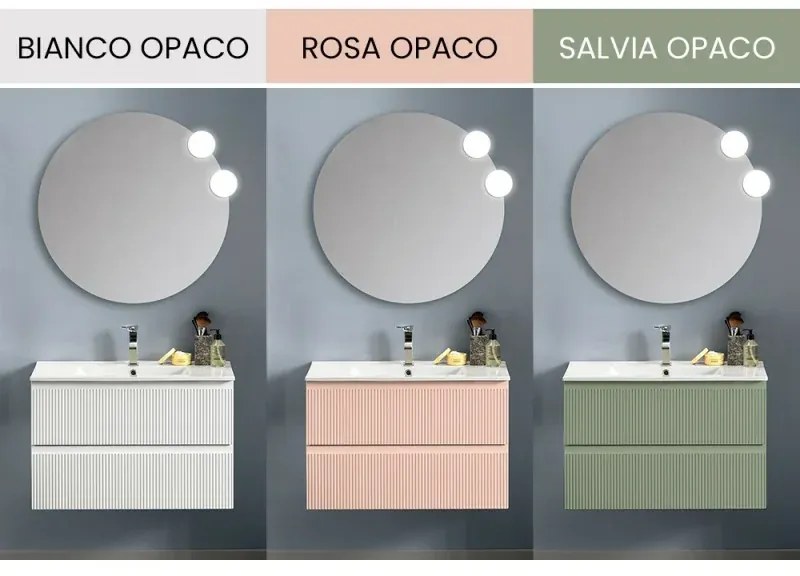 Mobile bagno sospeso 80 cm verde salvia con frontale cannettato Giava