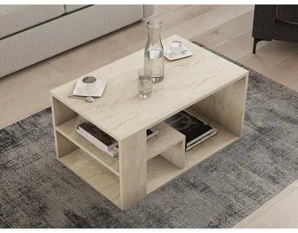 Tavolino da salotto JELIO, finitura effetto marmo beige