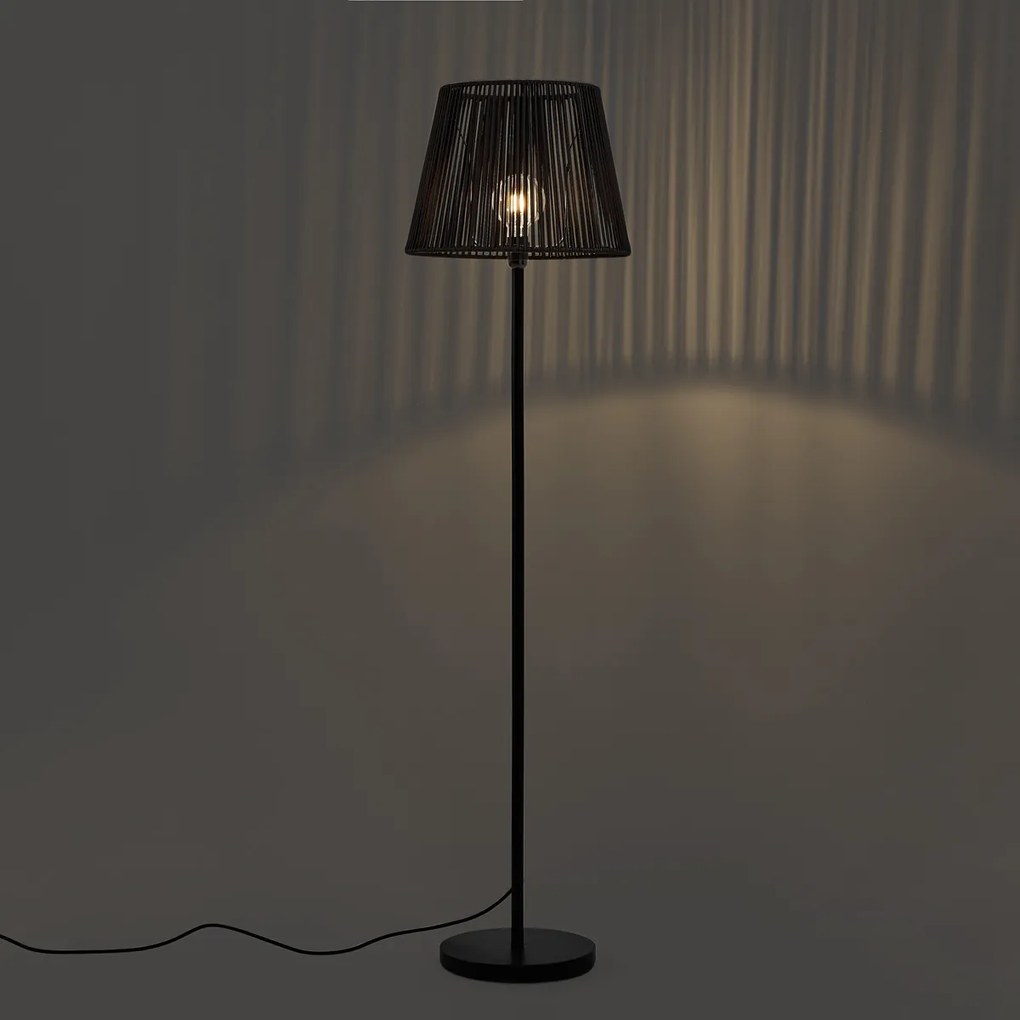 Lampada da terra per esterni nera con paralume in corda nera IP44 - Virginia Jayla