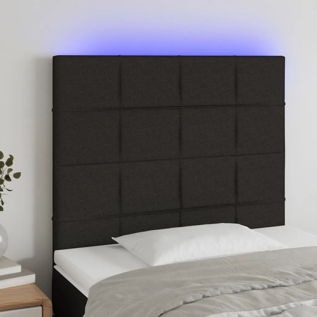 Testiera A Led Nera 80x5x118/128 Cm İn Tessuto /
