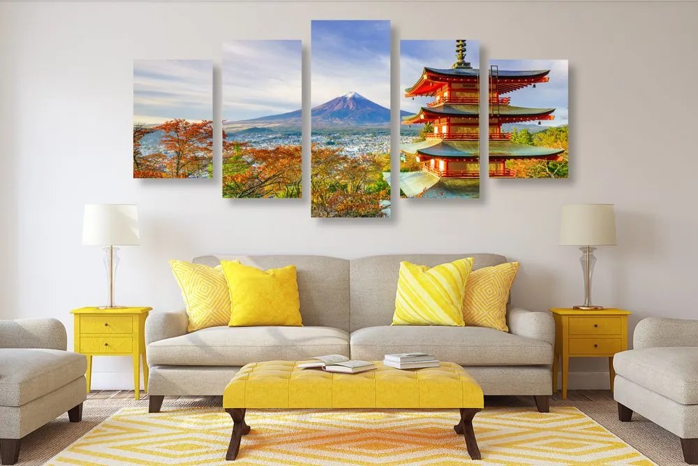 Quadri 5 pezzi – Vista sulla Pagoda Chureito e sul Monte Fuji