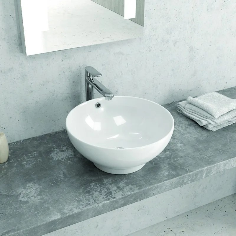 Lavabo da appoggio rotondo 40cm in ceramica bianca |Litos-340 - KAMALU