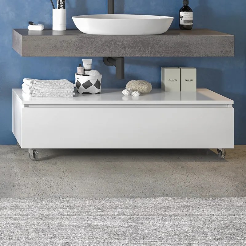 Composizione bagno 120 cm con mobile a terra e mensolone grigio pietra | KAM-KK1203G - KAMALU