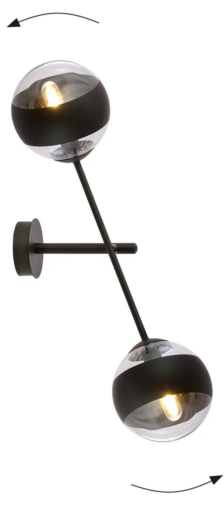 Applique Contemporaneo Yama Acciaio Nero 2 Luci E14 Ip20
