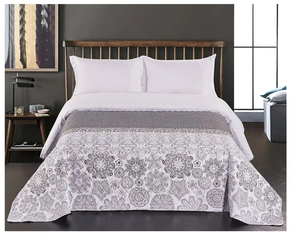 Copriletto bifacciale in microfibra bianco e grigio, 260 x 280 cm Alhambra - DecoKing