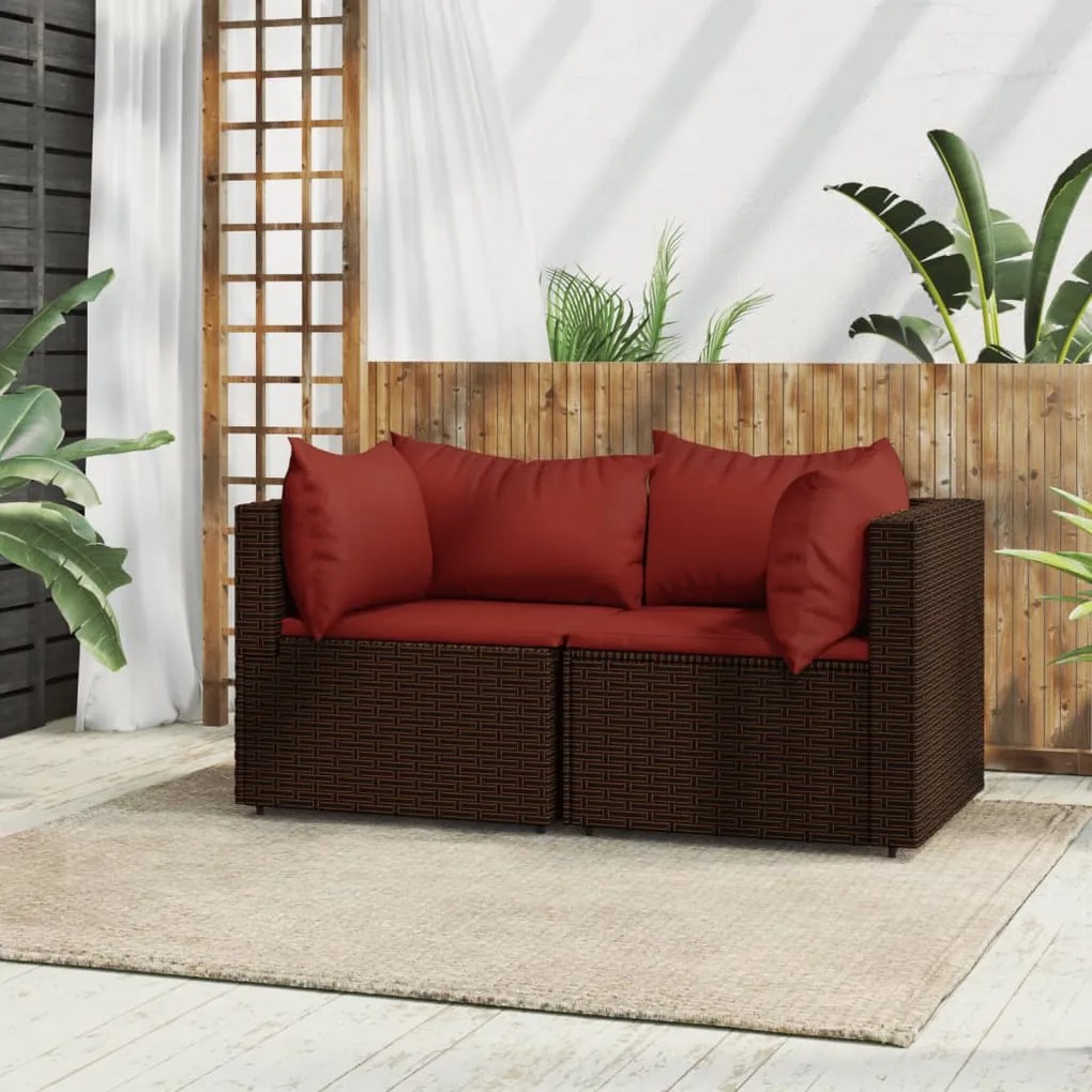 Divani Angolari da Giardino con Cuscini 2pz Polyrattan Marrone