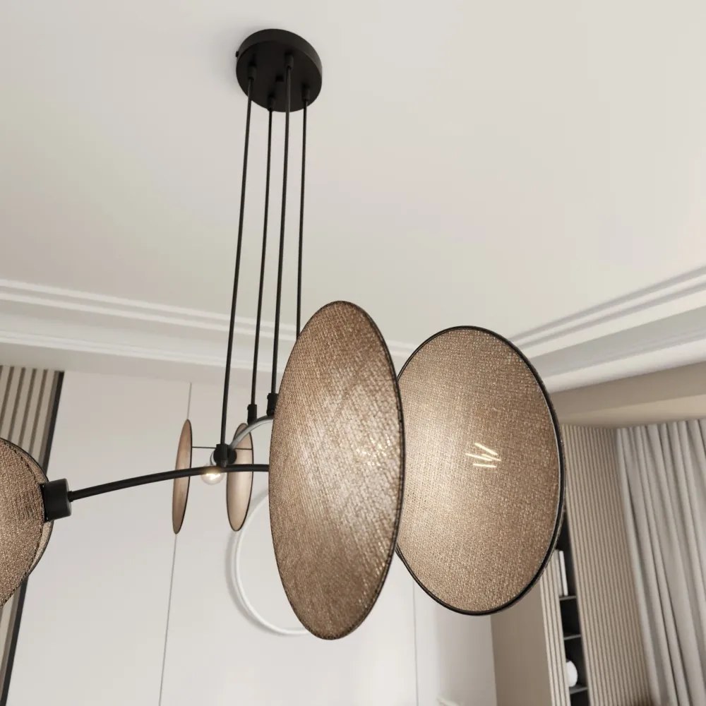 Lampadario a Sospensione MOTIF 4 in Acciaio e Tessuto 4xE27 Colore del corpo Rattan