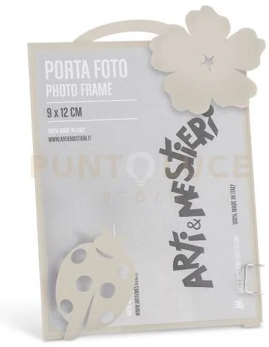 Porta foto coccinella avorio in ferro 10x15cmh(9,5x12,5formatofoto)