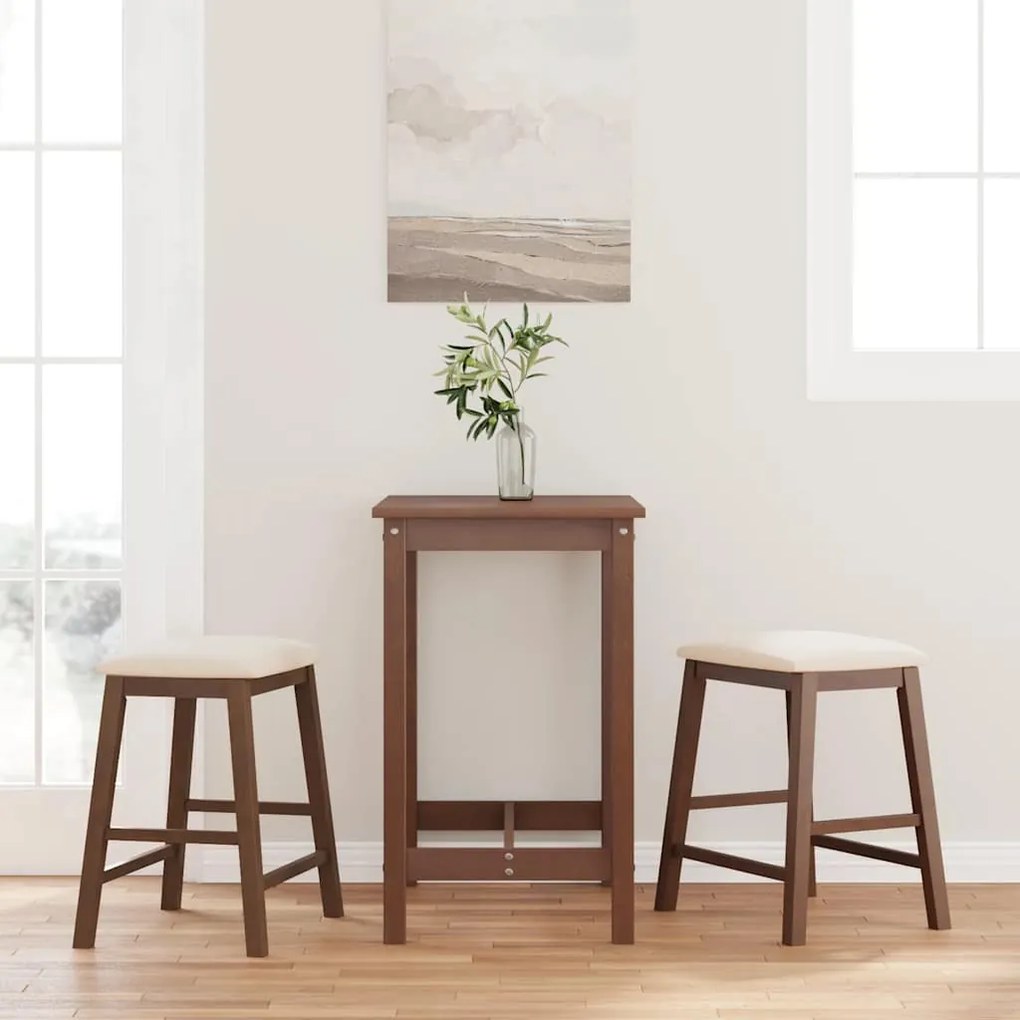 Sedie Da Bar Con Cuscini 2pz Marrone Legno Massello Di Hevea /