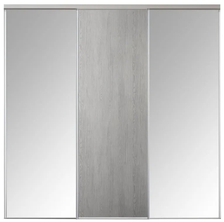 Kit anta scorrevole con binario OPTIMUM 3 ante rovere grigio e specchio argento L 270 x H 270 cm