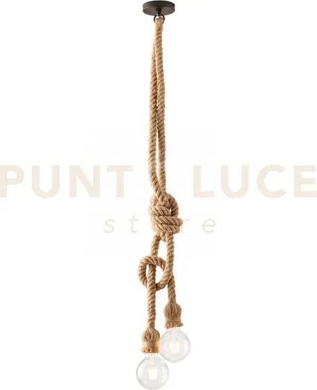 Lampadario industrial  a sospensione rope canapa 2 luci attacco e27...