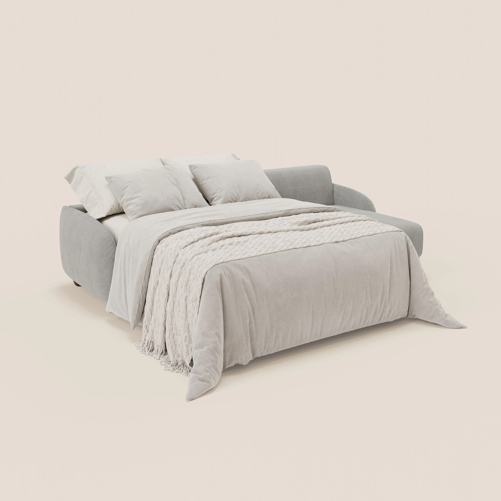 Giglio divano letto angolare con materasso alto 18 cm e penisola contenitore in morbido bouclé impermeabile T07 grigio