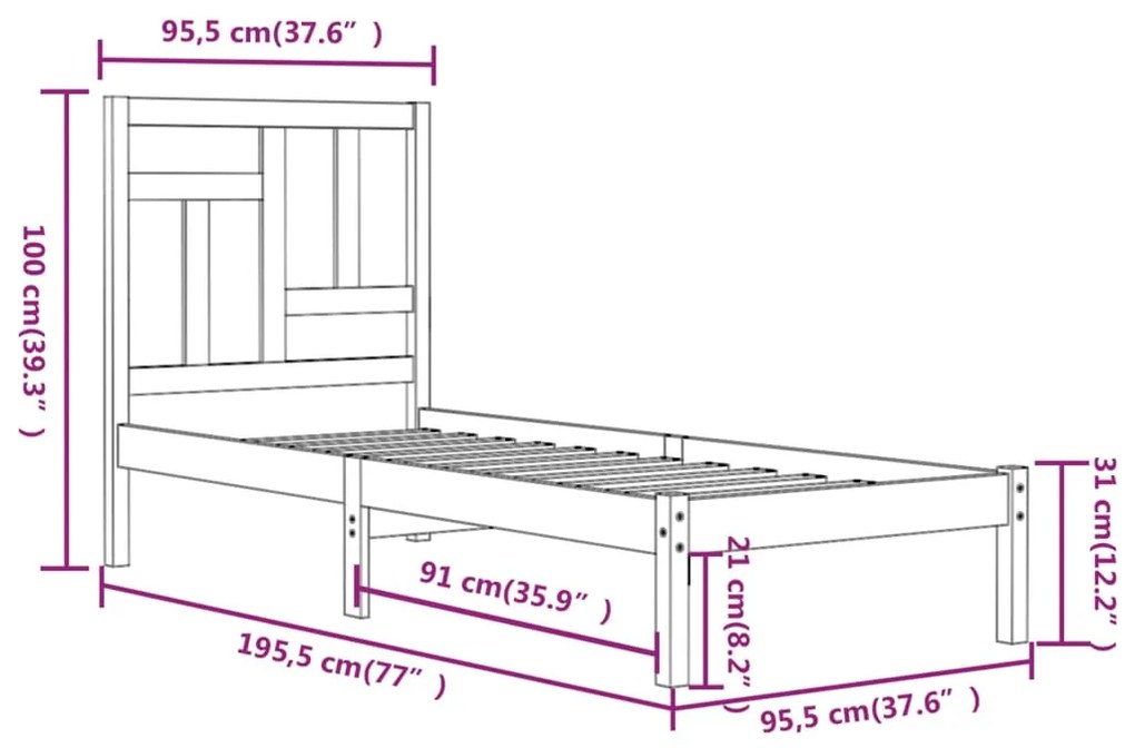 Giroletto in Legno Massello di Pino 90x190 cm Single