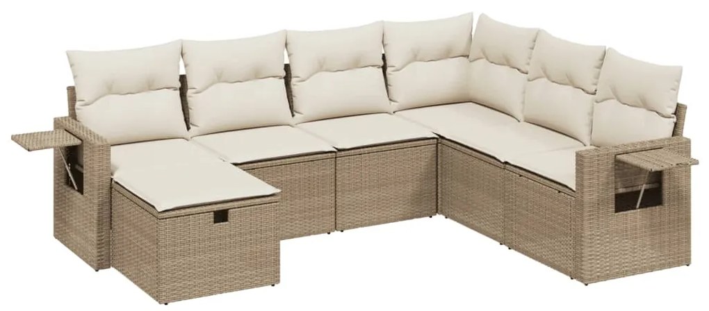 Set Divani da Giardino 7 pz con Cuscini Beige in Polyrattan