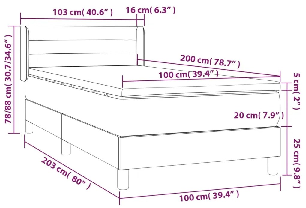 Giroletto a Molle con Materasso Grigio Chiaro100x200 cm Tessuto