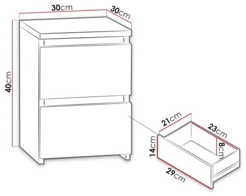 Comodino MALWA 40x30 cm bianco lucido