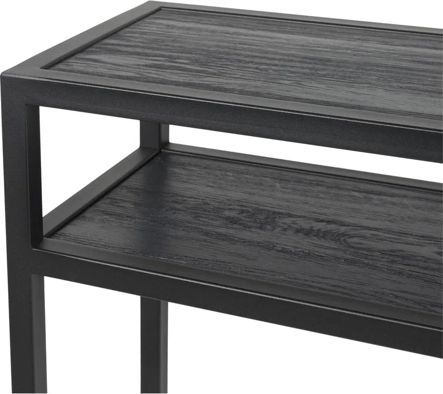 Tavolo consolle nero con piano in rovere massiccio 30x120 cm Daniël – Spinder Design