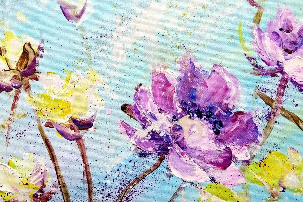 Stampa su tela – Fiori viola e gialli dipinti