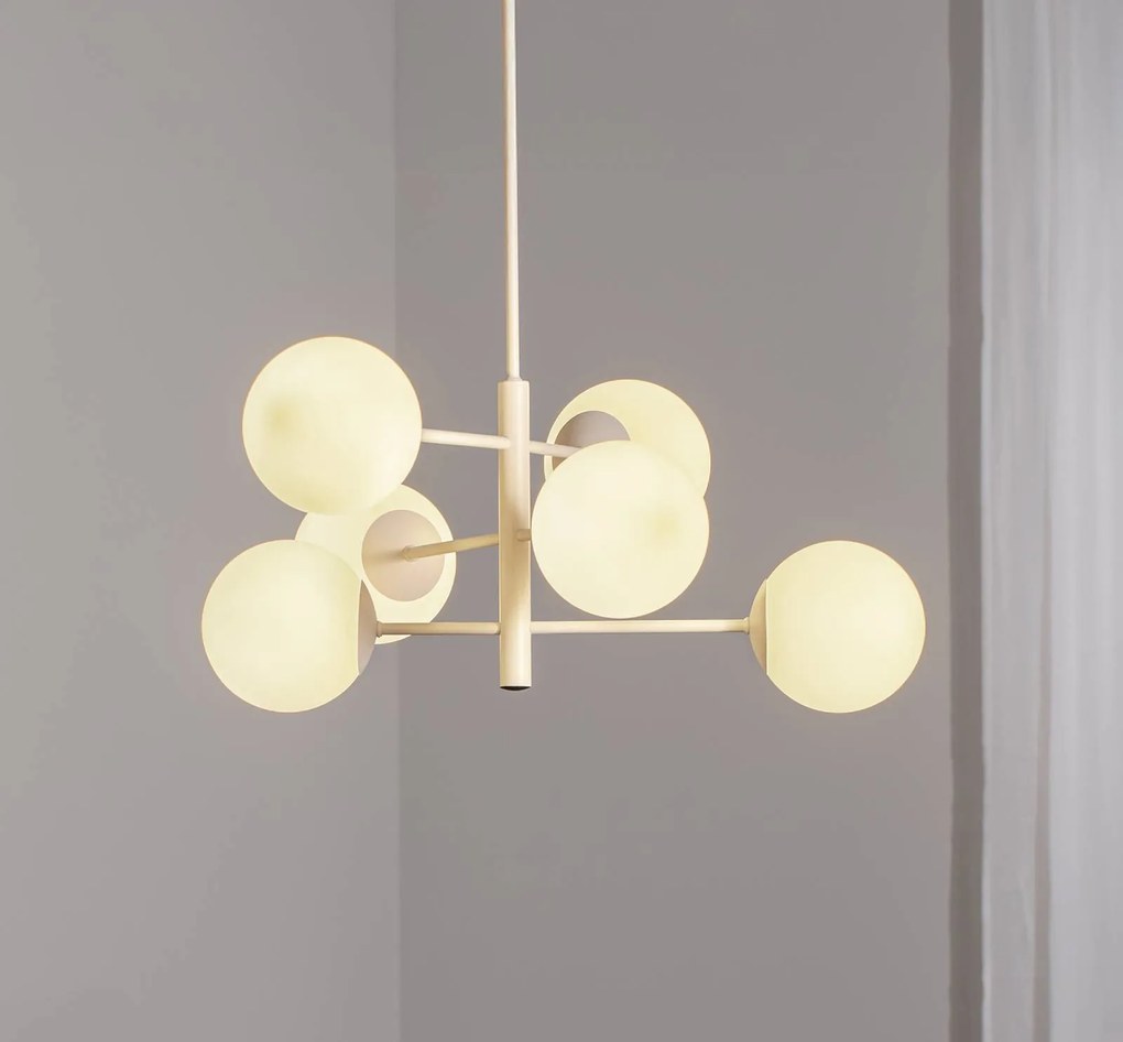 Domiluce Lampada a sospensione Aurora, bianca, Ø 60 cm, a 6 luci, vetro, E14