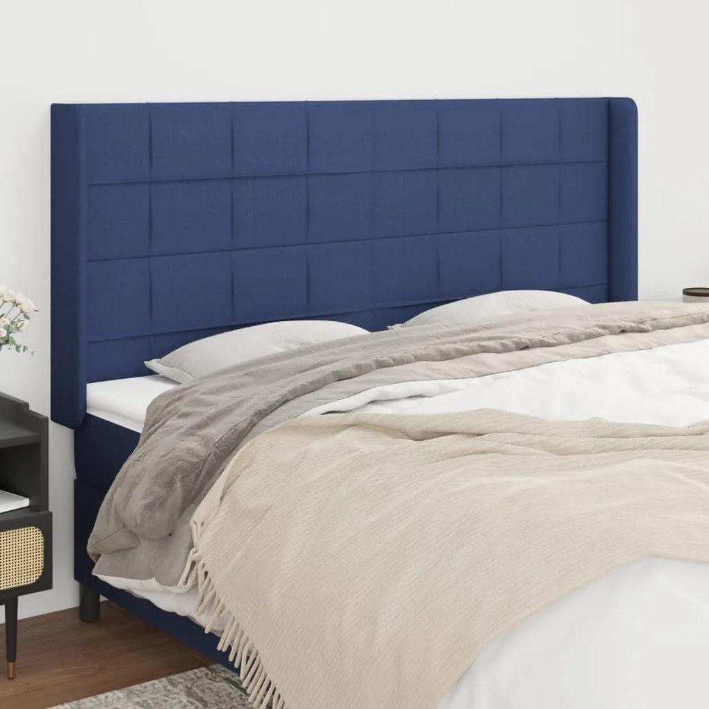 Testiera Ad Orecchio Blu 163x16x118/128 Cm İn Tessuto /