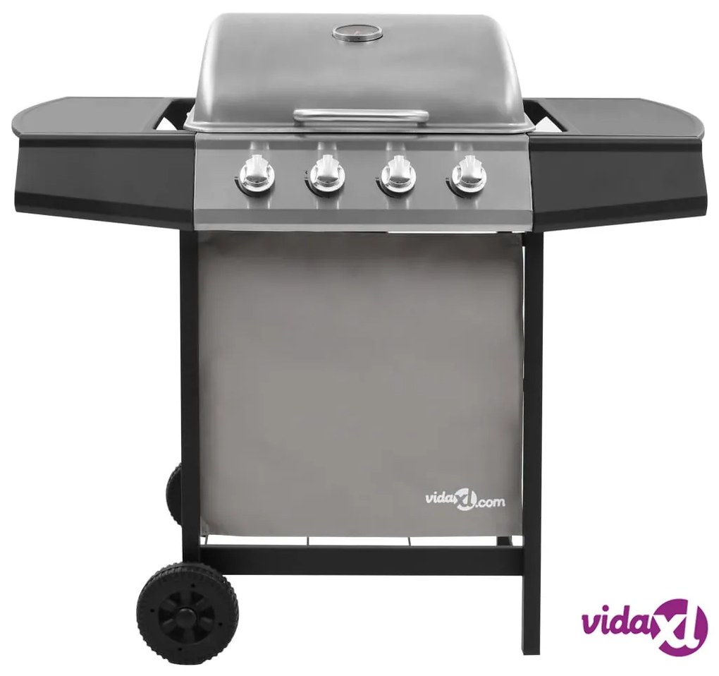 vidaXL Griglia Barbecue a Gas con 4 Bruciatori Nero e Argento