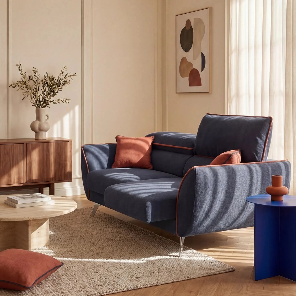 Michelangelo divano 2 e 3 posti con sedute allungabili e poggiatesta reclinabili - Bicolore in tessuto smacchiabile T23