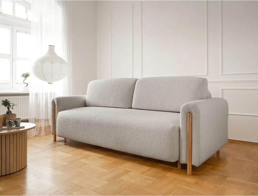 Divano greige allungabile/con contenitore e rivestimento in bouclé 244 cm Arcadova – ELTAP