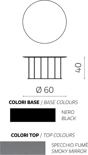 Tavolino tondo D60 cm con base in metallo Nero e piano in vetro Fumč MUTE